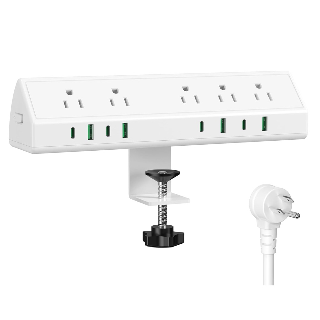 45w Fast Charging Station,Desk Clamp Power Strip,4 Pd Usb-C Ports,5 Ac Outlets